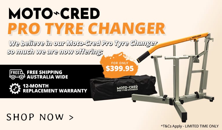 Motocred tyre changer - free ship and 12 month warranty